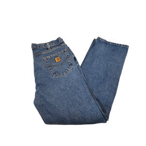 Carhartt Jeans Mens 34 x 33 Relaxed Fit Straight Leg Blue Denim Irregular Work